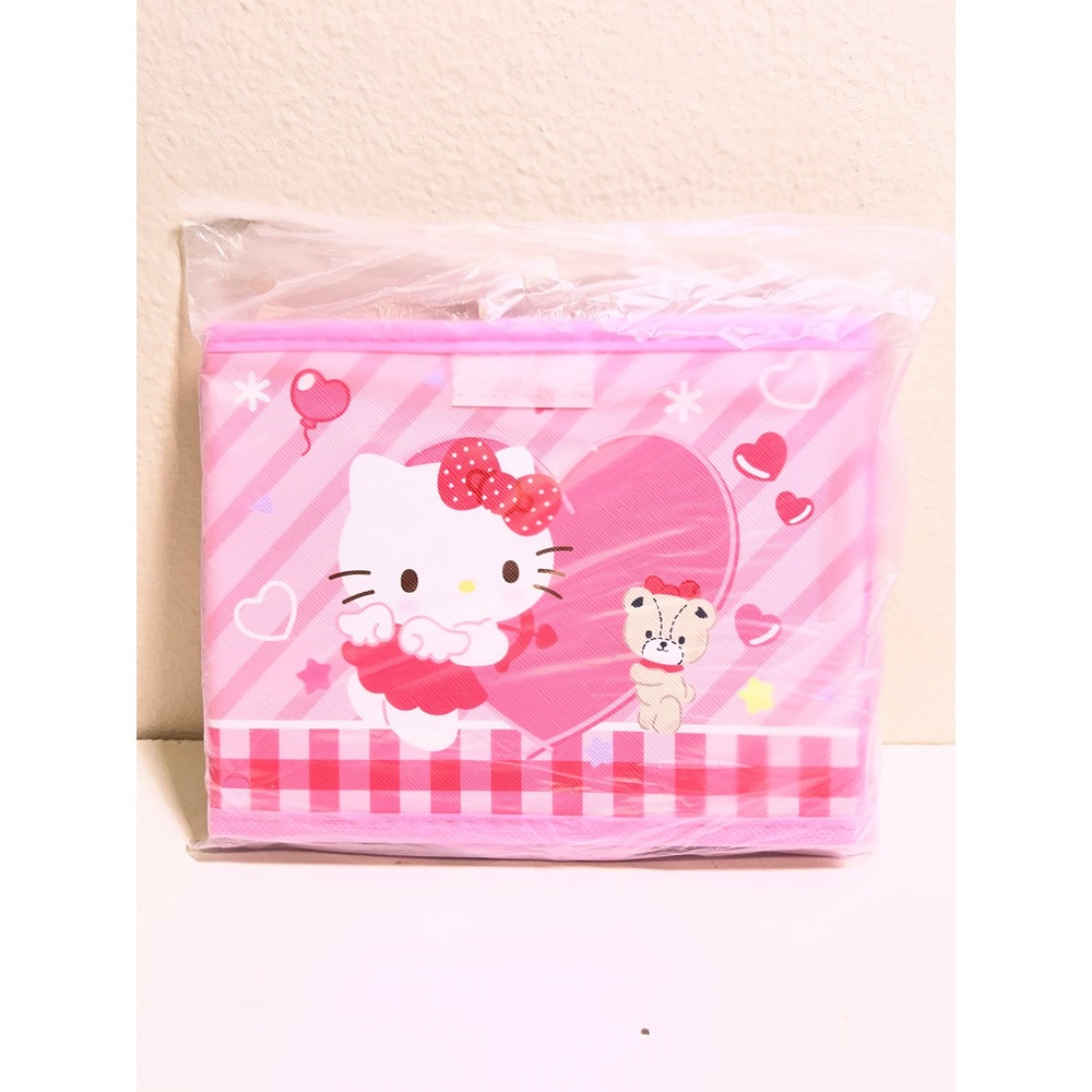 Sanrio Hello Kitty Storage Bin Pink Cupid Heart Gingham Kawaii‎ Organizer Box